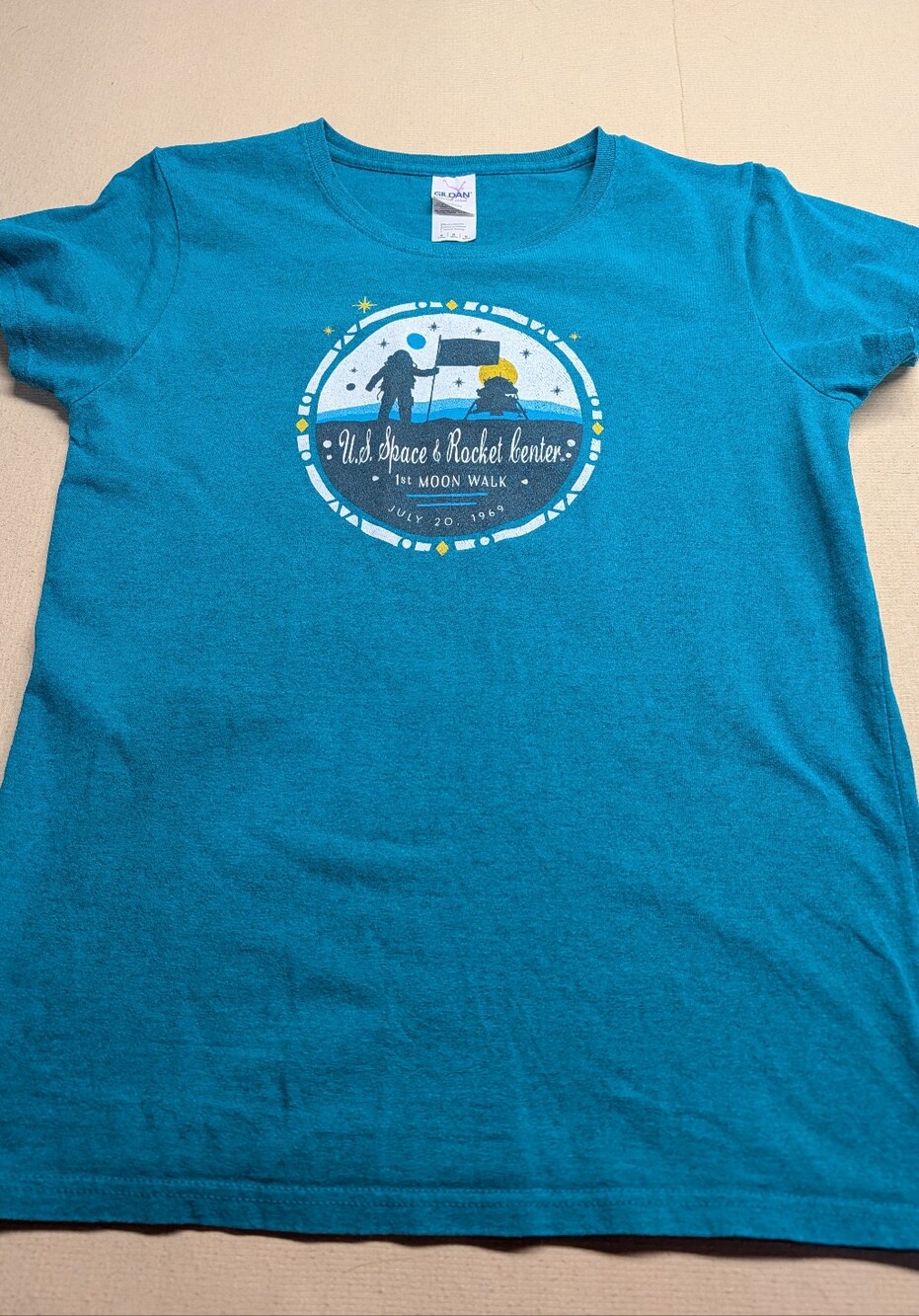 Gildan Teal Kids‎ 1969 Space Graphic Tee with U.S. Moonwalk Emblem Celebration